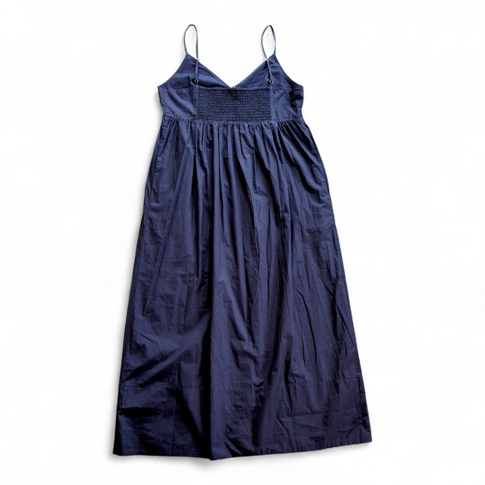 Quince Organic Cotton Navy Sleeveless Maxi Dress Smocked Back Sz L NWT - Picture 3 of 11